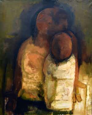 Jan van Eyk - Portret Moeder met Kind 3 - Olieverf op doek - Groot verkocht voor € 175!