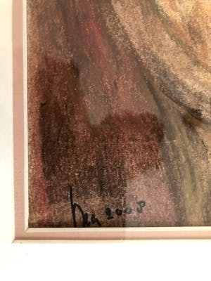 Niet of onleesbaar gesigneerd - Chique vrouw met verrekijker - Krijttekening, Ingelijst kopen? Bied vanaf 1!