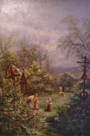 Niet of onleesbaar gesigneerd - Moeder met kinderen in de tuin - post-impressionisme kopen? Bied vanaf 1!