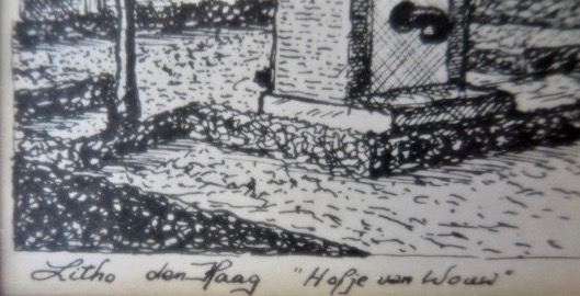 John de Jongh - Haags Hofje van Wouw - in mooi passe-partout en houten lijstje kopen? Bied vanaf 1!