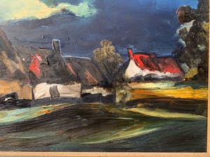 Paul Permeke - Olieverf schilderij: boerderij en dreigend onweer kopen? Bied vanaf 350!