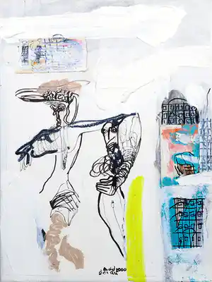 Rachid Ben Ali - Gemengde techniek op doek, Zonder titel verkocht voor € 200!