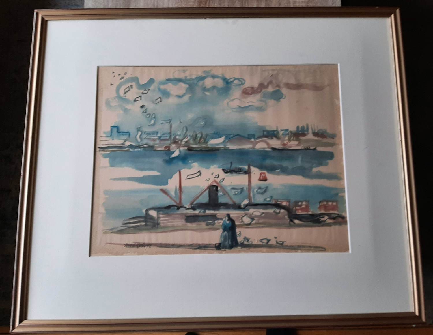 Jacob Kuijper - Aquarel, Langs het IJ harde windt kopen? Bied vanaf 40!