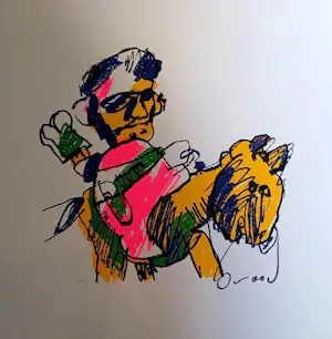 AcheterHerman Brood - zeefdruk: man te paard? Enchérissez de 450!