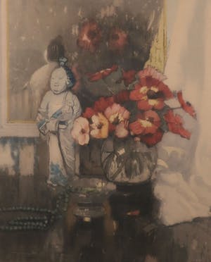 Marcel Hess - Aquatint, Interieur met anemonen - Ingelijst kopen? Bied vanaf 1!