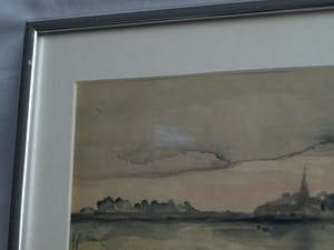 Niet of onleesbaar gesigneerd - Ingelijste aquarel, “Landschap met water” – gesigneerd ‘v. Os’ kopen? Bied vanaf 1!