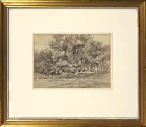 Arnoldus Johannes Eymer - Aquarel, Landschap bij Bussum - Ingelijst verkocht voor € 35!