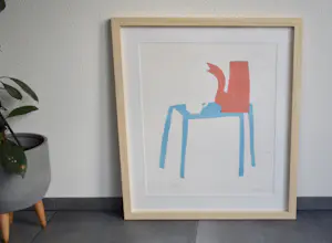 Klaas Gubbels - Litho - Rode kan op blauwe tafel Nr.94 - Geheel nieuw ingelijst kopen? Bied vanaf 550!