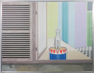 Buy Kees Balvers - Acryl, Poes op trommel - Ingelijst? Bid from 100!