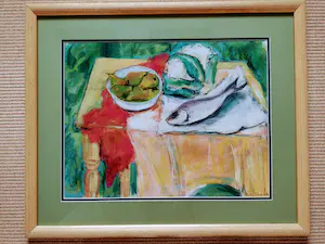 Betty Scheer - Compositie met schaal peren, bloemkool en vis (73 x 87 cm) kopen? Bied vanaf 50!