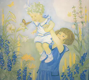 Bernardina Midderigh-Bokhorst - kleurenlitho kinderen met vlinder kopen? Bied vanaf 20!