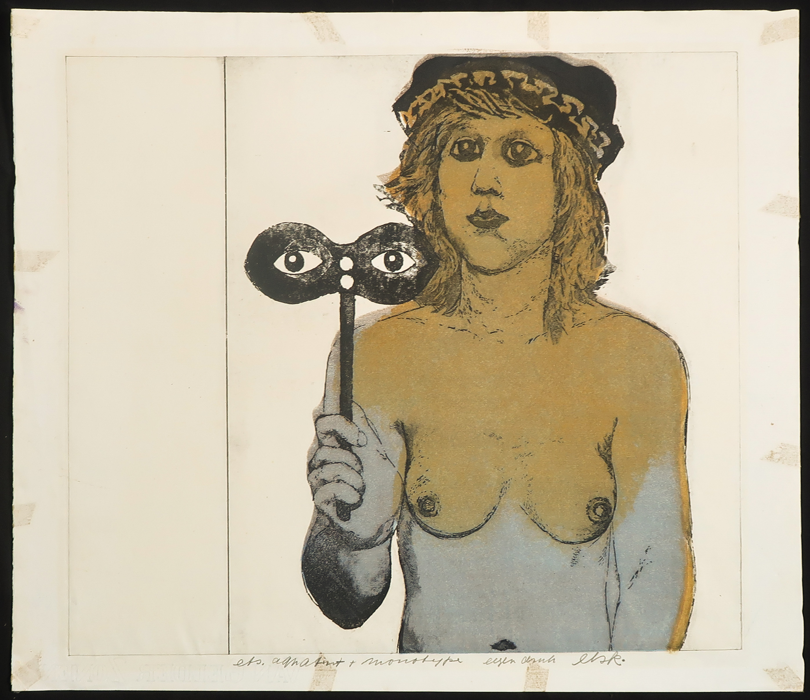 Els Korver - Ets, aquatint en monotype, Vrouw met masker kopen? Bied vanaf 1!