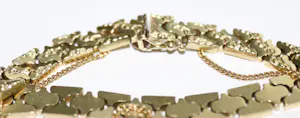 Antieke gouden schakel armband met veiligheids ketting kopen? Bied vanaf 2400!