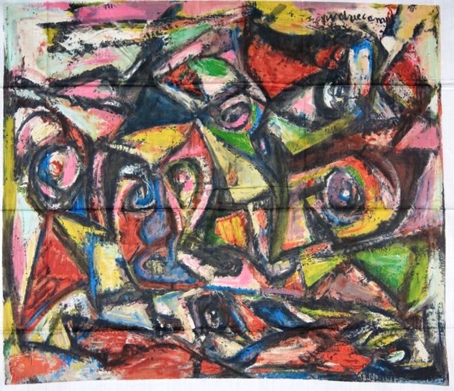 Theo Wolvecamp - Zeefdruk op katoenzijde, Zonder titel verkocht voor € 35!