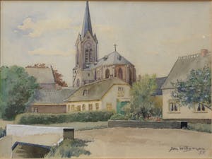 Jan P. A. Wiegman - aquarel/tekening met de St. Jans Geboortekerk in De Kwakel kopen? Bied vanaf 39!