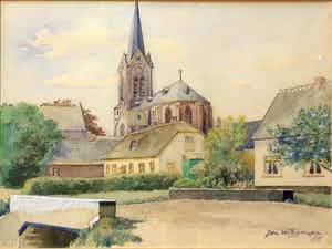 Jan P. A. Wiegman - aquarel/tekening met de St. Jans Geboortekerk in De Kwakel verkocht voor € 39!
