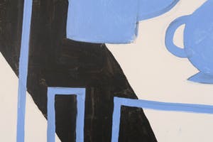 Klaas Gubbels - Acryl op doek, Stilleven met tafel, kan en fles - Ingelijst (Zeer groot!!) kopen? Bied vanaf 6000!