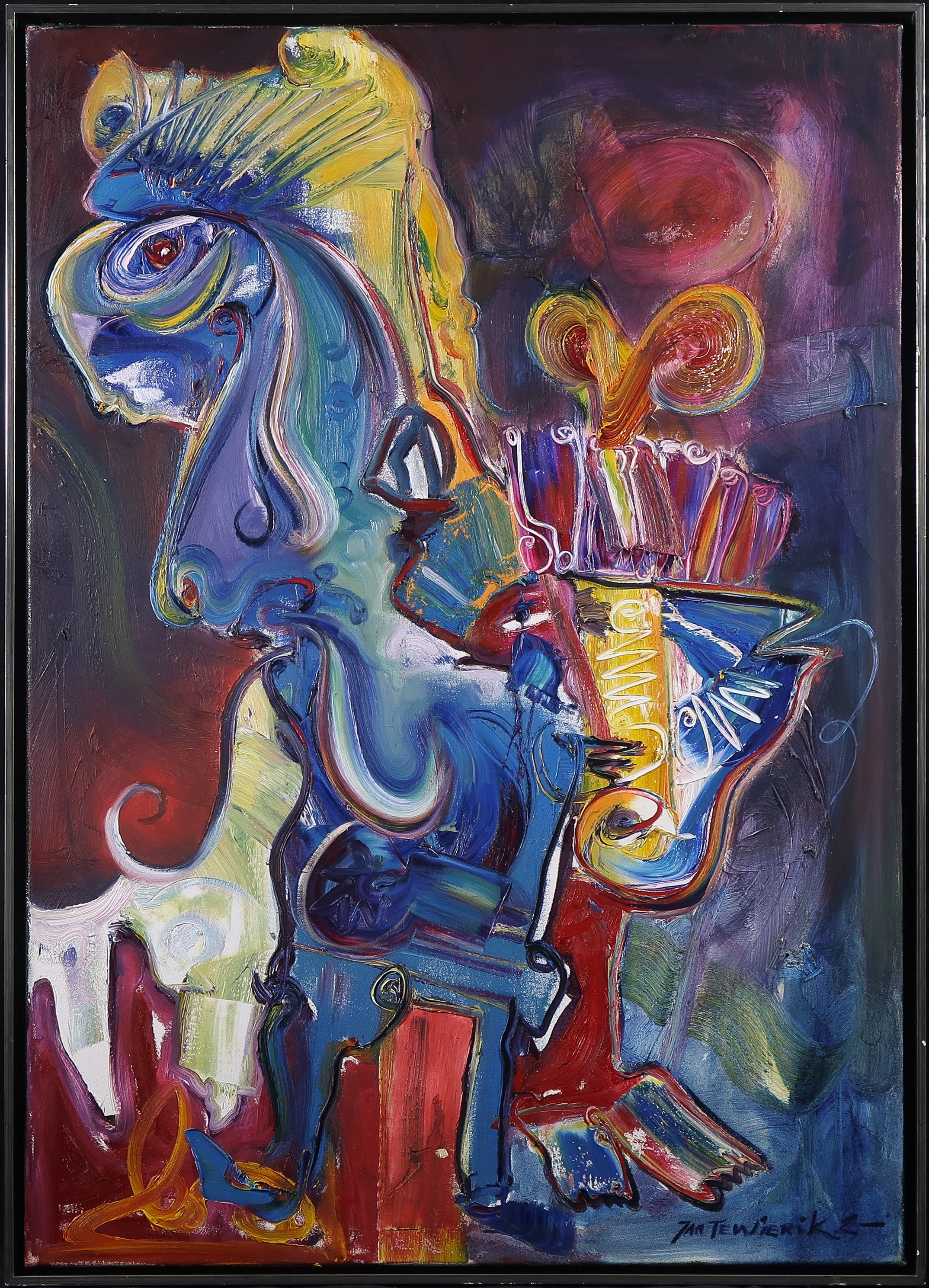 Jan te Wierik - Olieverf op doek, Fabeldier - Ingelijst verkocht voor € 3000!