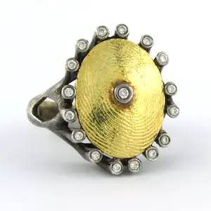 18k geel goud met zilveren ring bezet met briljant geslepen diamant tot. 0,20ct kopen? Bied vanaf 210!