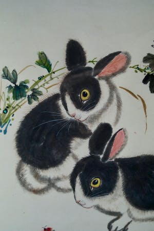 Niet of onleesbaar gesigneerd - twee konijntjes kopen? Bied vanaf 1!