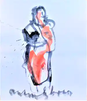 Anton Heyboer - Moeder en kind De oermoeder Mooie krachtige sierlijke schildering verkocht voor € 275!