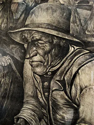 Willem van den Berg - Zeer grote naturalistische Litho "Landarbeiders" in originele lijst kopen? Bied vanaf 43!