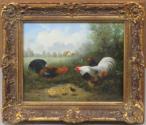 Ray Jacob - Olieverf op paneel, Kippen en hanen kopen? Bied vanaf 200!