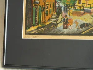 Niet of onleesbaar gesigneerd - Ingelijste kleurenhoutsnede , Stadsgezicht – ca. 1940 kopen? Bied vanaf 1!