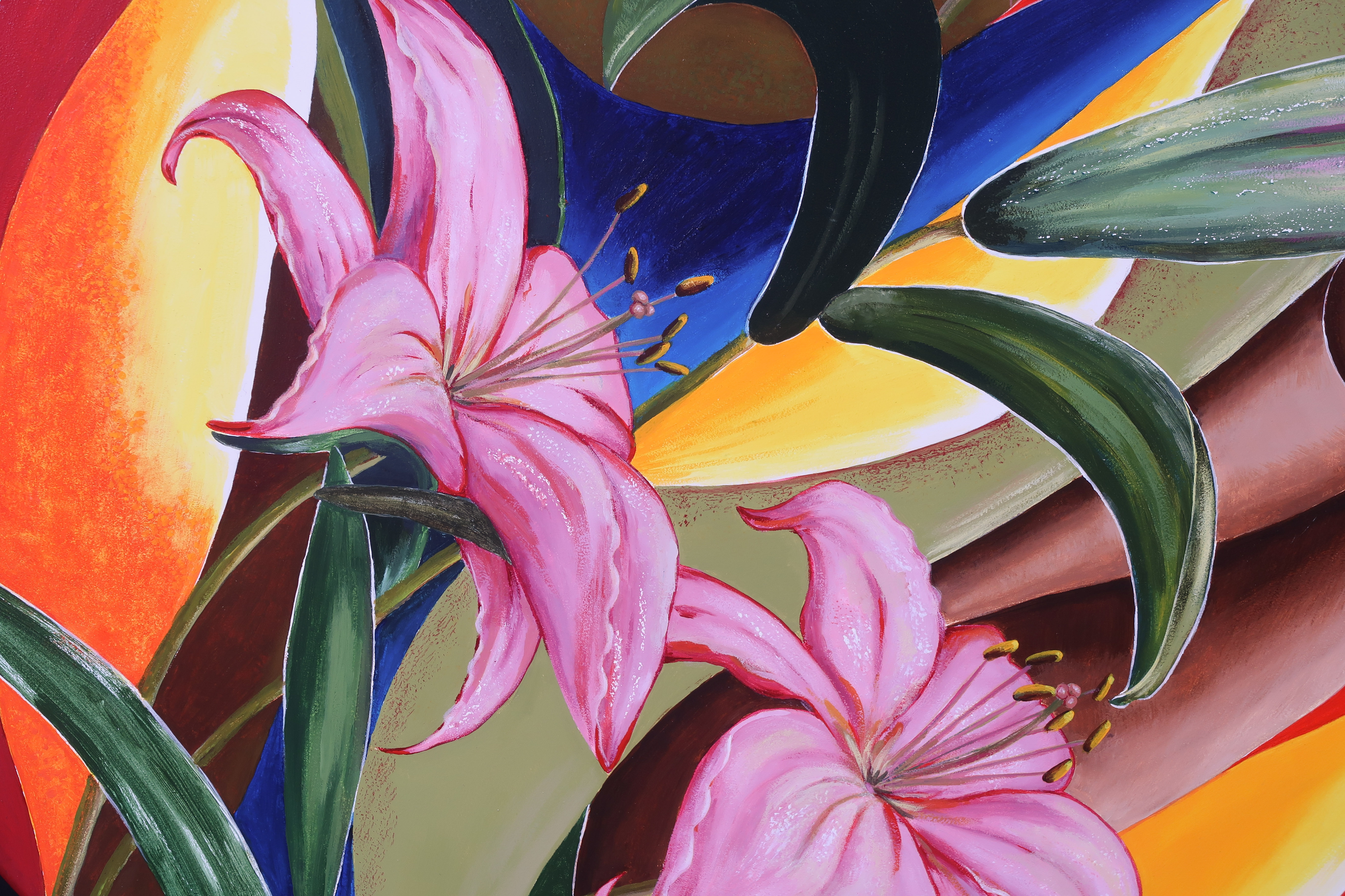 Janny Spaargaren-Zandbergen - Acryl op rond paneel, Lelies (Groot!) kopen? Bied vanaf 100!