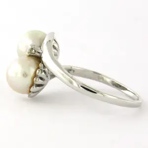 14k wit gouden ring bezet met parels en briljant geslepen diamant tot. 0.08ct kopen? Bied vanaf 435!