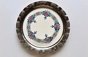 Niet of onleesbaar gesigneerd - Art deco - 20-jaren - grote Presenteer Schaal - Keramiek/ingesneden Silverplate kopen? Bied vanaf 1!