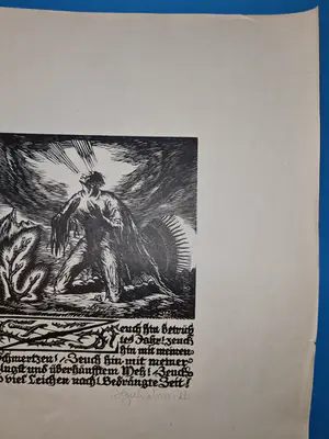 Bruno Goldschmitt - orig. Holzschnitt mit Spruch / Klage nach Krieg kopen? Bied vanaf 95!