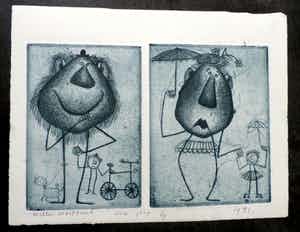 Willem Westbroek - 2 etsen op 1 blad: "voor Joop" verkocht voor € 45!