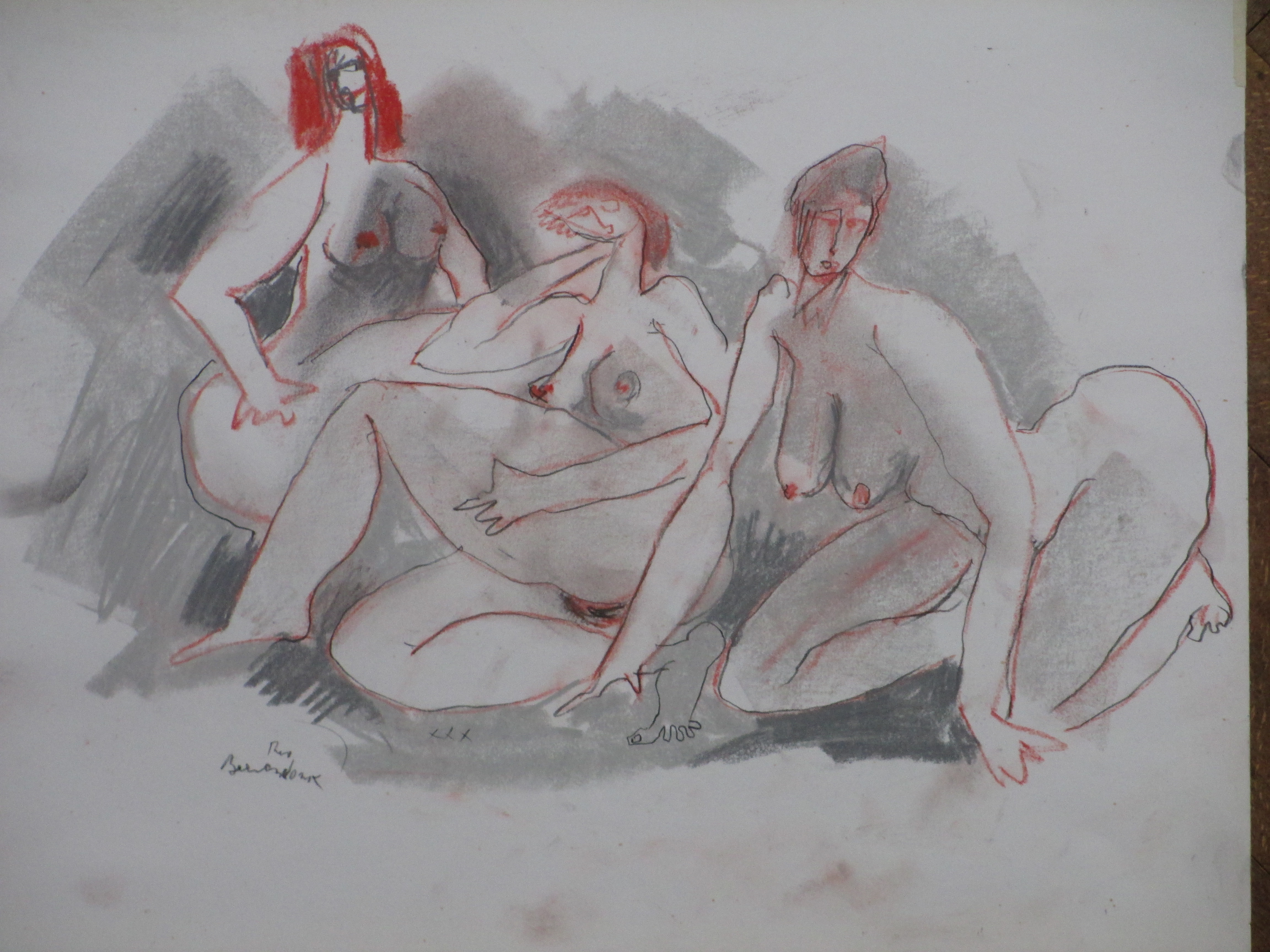 Theo Beerendonk - Drie pronte Naakten - Kleurtekening kopen? Bied vanaf 40!