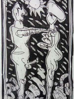 Lucebert - EROTISCHE FIGURATIE / ZW-W ETS / 65x50cm / SIG / 1981 verkocht voor € 145!