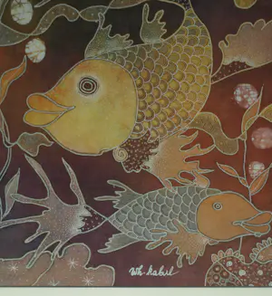 Wiji Hartono Kabul - Batik op zijde , Vissen – Ingelijst, 72 x 71 cm kopen? Bied vanaf 150!