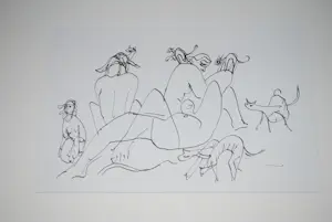 Rob Aussen - 9 inkttekeningen - strandscenes ca. 1983 kopen? Bied vanaf 75!