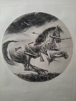 Willem Snitker - Ets, blinddruk, titel, Sint Sebastiaanpaard kopen? Bied vanaf 30!