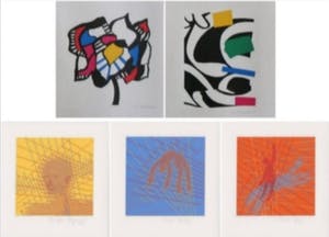 Willem F. Wagner - e.a: vijf handgesigneerde zeefdrukken: Geometrische Composities I-V kopen? Bied vanaf 25!