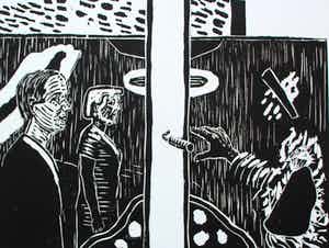 Roger Raveel - Houtsnede: Voor de Poort - 1984 verkocht voor € 550!