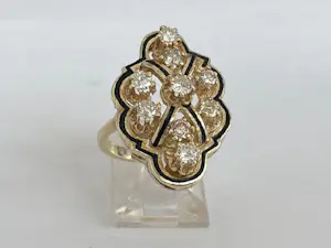 Vintage cocktailring van 14 karaat geelgoud met diamanten kopen? Bied vanaf 750!