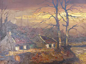 Anton Brouwer - Landschap bij zonsondergang kopen? Bied vanaf 80!