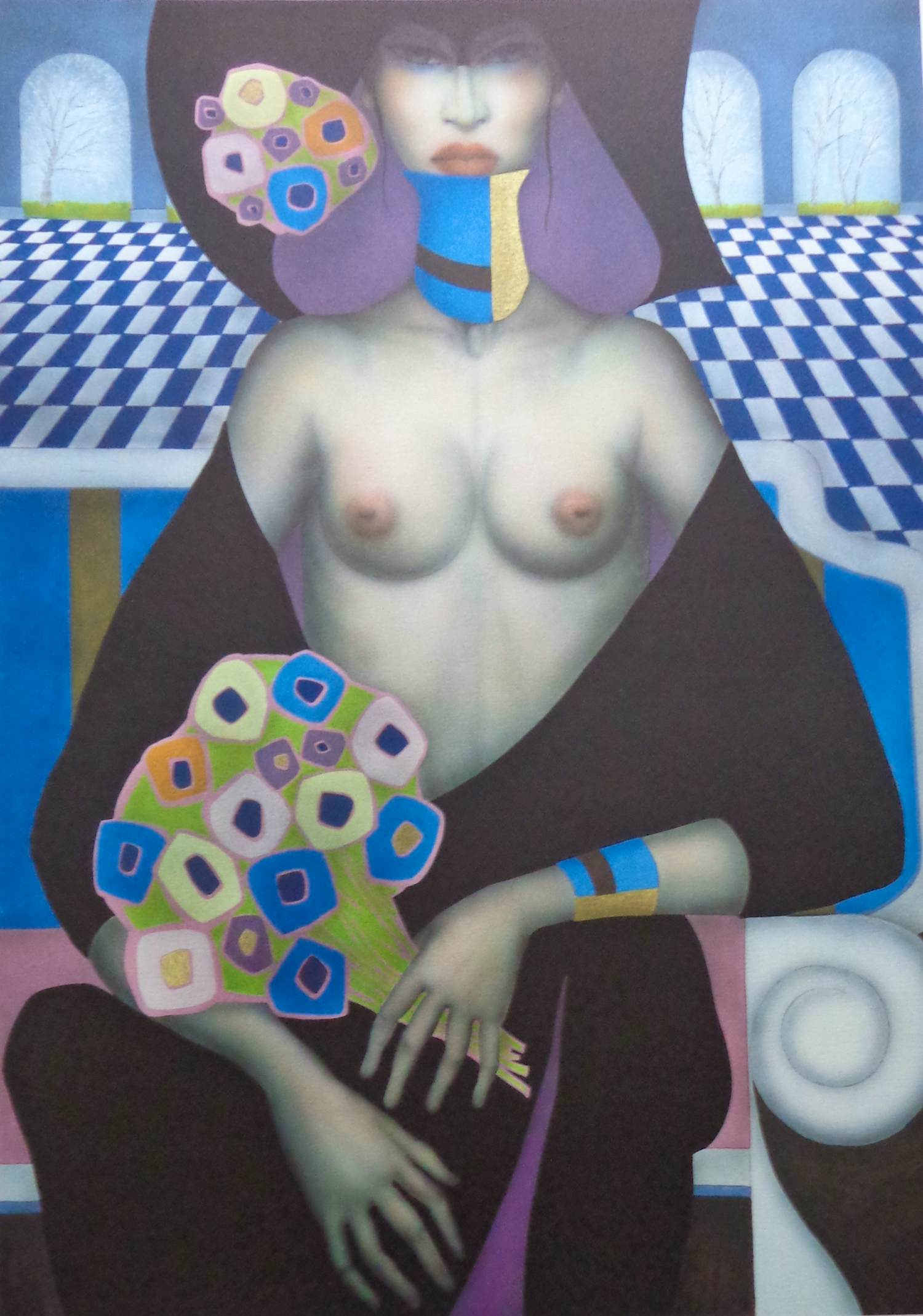 Jef van Tuerenhout - HALFNAAKTE VROUW / KLEURZEEFDRUK / 80x60cm / SIG kopen? Bied vanaf 90!