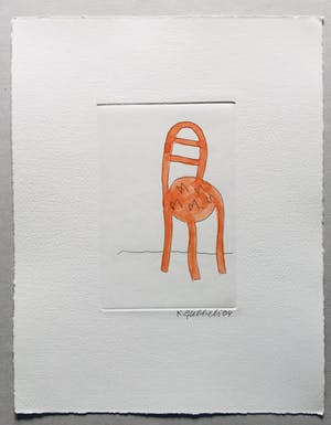 Klaas Gubbels - ets met aquarel ingekleurd - ‘Stoel in interieur ’ - 2006 kopen? Bied vanaf 245!