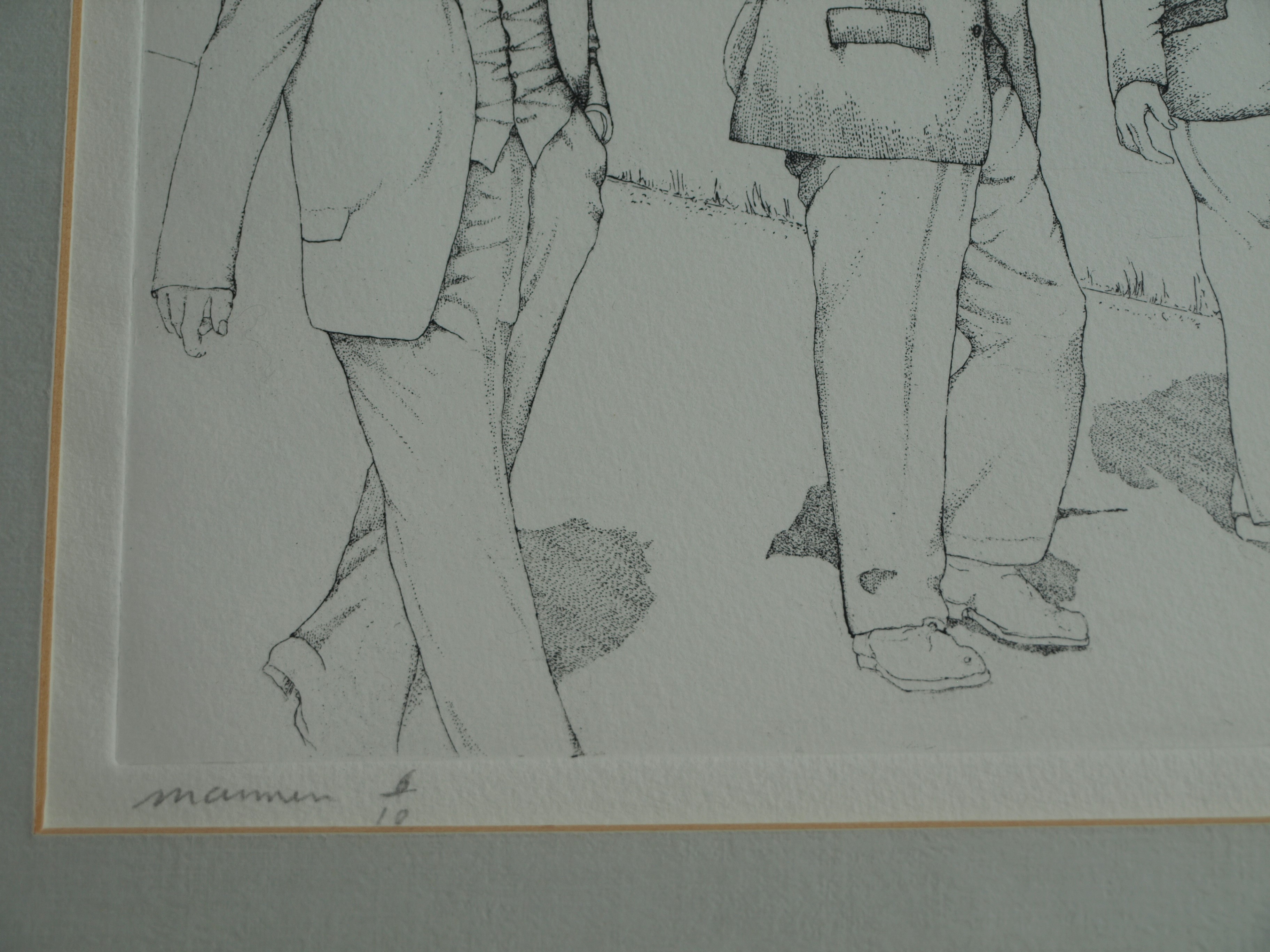 Inez van Beusekom - Ets, Mannen – gesigneerd & ingelijst – 1976  kopen? Bied vanaf 1!