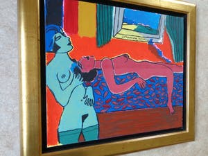 Corneille - NAAKTE VROUWEN / TERRAGRAVURE DOEK / 70x79cm / KADER / SIG kopen? Bied vanaf 595!