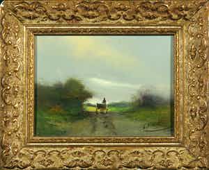 Hendrik Jan ten Cate - Olieverf op paneel, Landschap met boerenkar verkocht voor € 100!