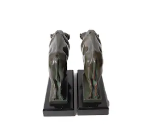Max Le Verrier - Boekensteunen (2) - Gepatineerd metaal op marmer sokkel - Twee bizons kopen? Bied vanaf 750!