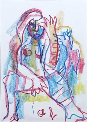 Christine Spierings - Krijt op papier, Z.T. Vrouw met vogel kopen? Bied vanaf 1!