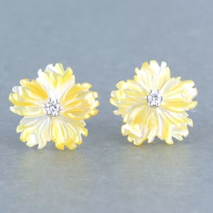 18k witgouden oorknoppen met agaath en diamant 0.08 ct - F/G - VS/SI kopen? Bied vanaf 170!